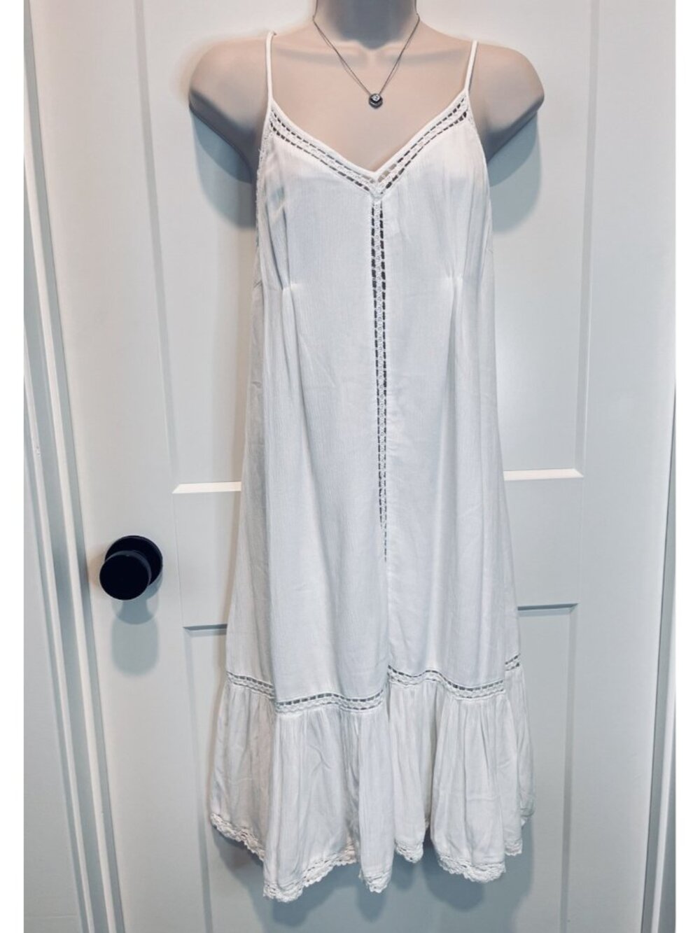 Cupcakes and Cashmere White Tank Sun Dress Crochet Crinkle New M